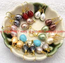 12x16mm Drip Multicolor South Sea Shell Pearl Gold Plated Dangle Earrings AAA