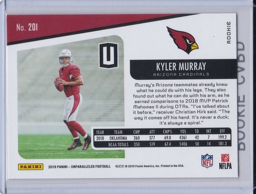 KYLER MURRAY ROOKIE CARD Arizona Cardinals 2019 Unparalleled Football RED HOT RC - Picture 2 of 2
