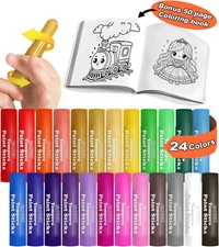 Tempera Paint Sticks, 24 Washable Paint Sticks with 50 Page Coloring Book