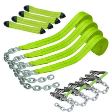 VULCAN 8-Point Car Tie Down Kit - Chain Tails On Both Ends, 4 Pack - High-Viz