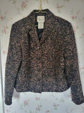 Vintage Kathie Lee Tweed Blazer Womens Medium Jacket Grandma Preppy Brown Woven