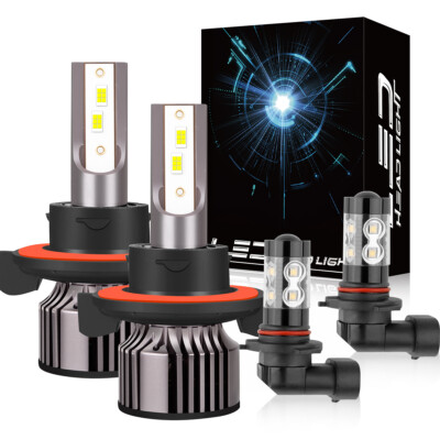 9008 H13 LED Headlight High/Low Beam + 9145 9140 H10 Fog Light Bulbs Combo Kit