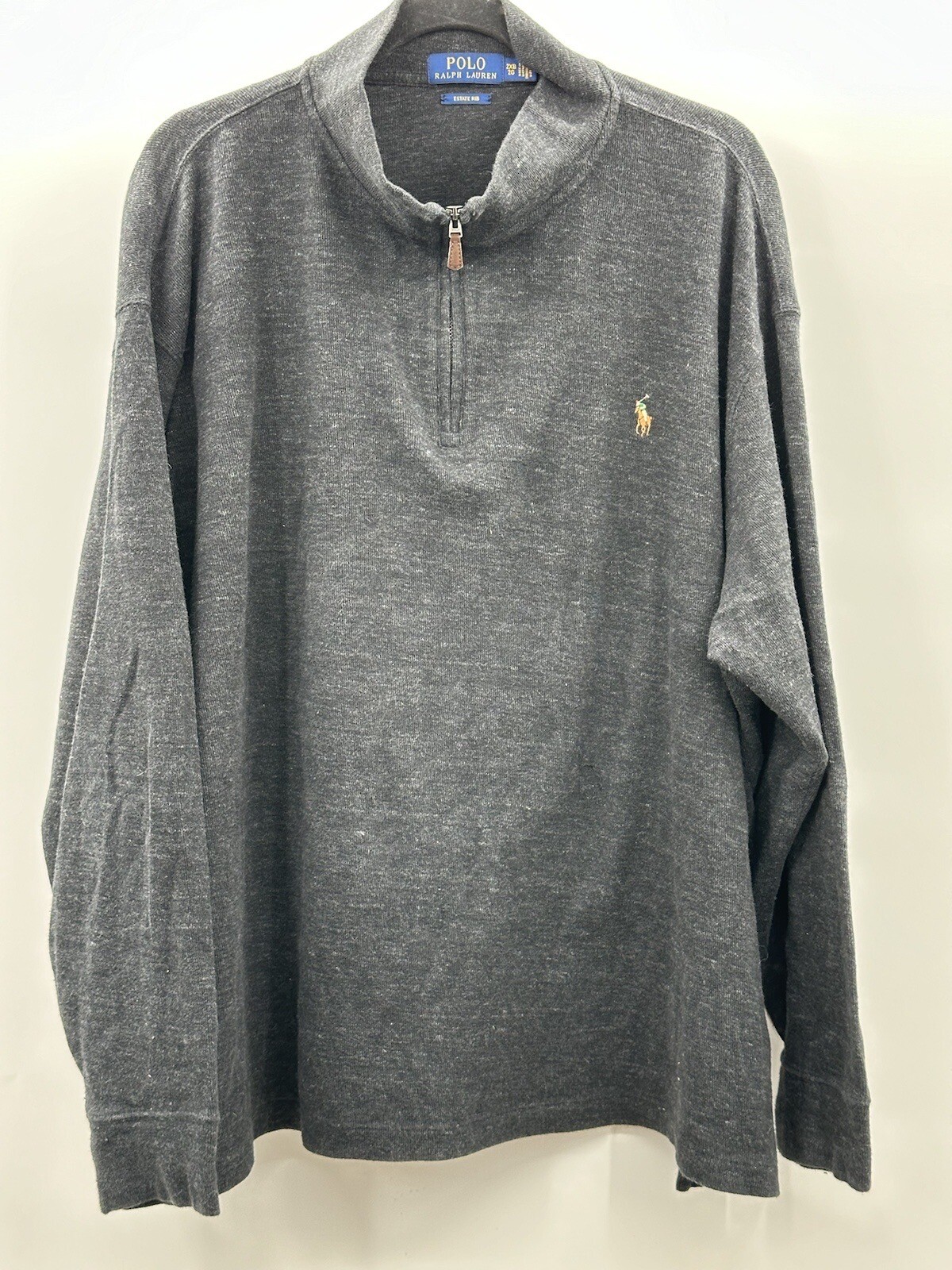 Polo Ralph Lauren Estate Rib 1/4 Zip 100% Cotton Pullover Sweater Mens 2XB GRAY thumbnail 2