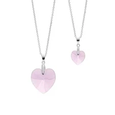 Mother Daughter Pink Heart Pendant You Are My Heart & Soul Pink CZ Set