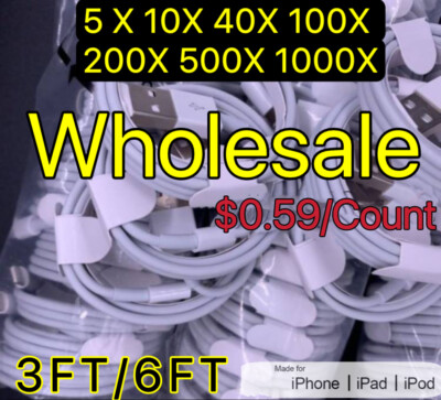 Wholesale Bulk Lot USB Cable 3Ft 6Ft For Apple iPhone 14/13/12/11/8 Charger Cord