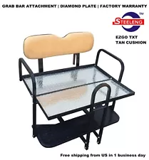Rear Flip Seat Kit for EZGO Golf Cart TXT model (Tan) with Grab Bar Handle.