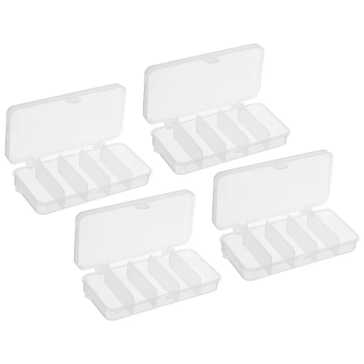 4pcs Fishing Tackle Box, 5-Grid Fish Bait Hooks Accessory Storage Case,  Clear