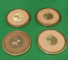 VTG. 4 Heavy Brass With Cork Coasters  Center Brass Emblem 80/20