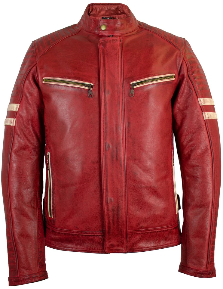 Herren Retro Motorrad Lederjacke mit Protektoren Biker Jacke Motorradjacke  - Bild 2 von 4