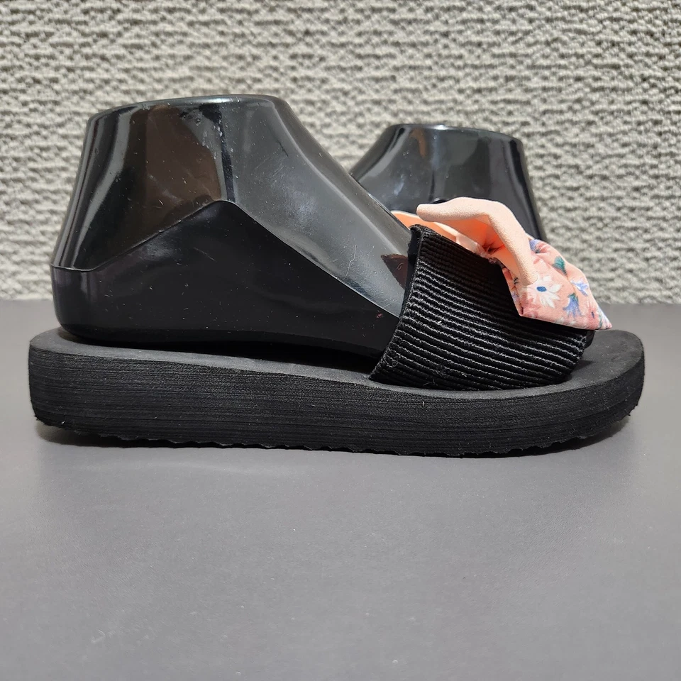 Chanclas planas sin cordones negras para mujer tacón bajo rosa floral lazo talla 7 Foto 3 de 4