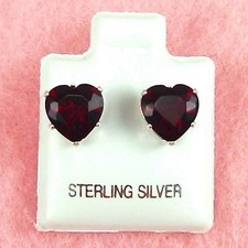 Sterling Silver - 8mm Heart Garnet CZ Stud Earrings (SE335)