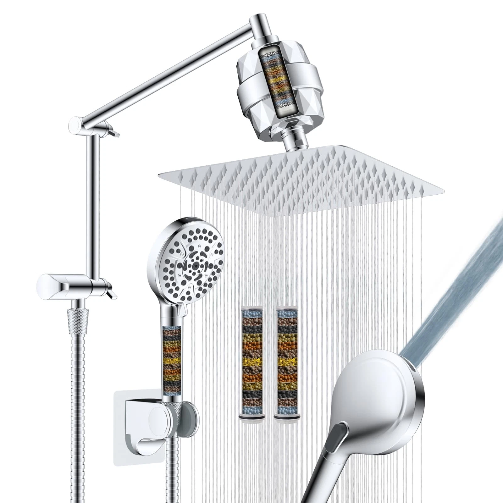 Metal Rain Filtered Shower Head, 10” High Pressure Rainfall Shower Head with ...