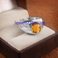 Natural Citrine Gemstone with 925 Sterling Silver Ring For Men's  #9595