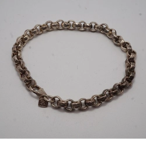 Hammered Sterling Silver Rolo Link Bracelet USA 999 Fine Silver Hallmark 26g