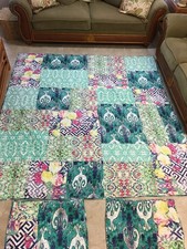 Vintage Colorful Abstract Bedspread Quilt 84" x 90" with two Shams
