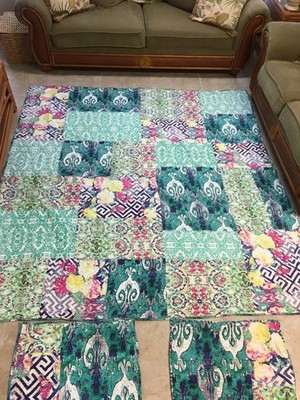 Vintage Colorful Abstract Bedspread Quilt 84'' x 90''  with two Shams