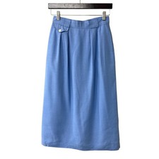 Vintage Women Blue High Waist Pleated Midi Pencil Skirt Size 6 Made in USA Lined