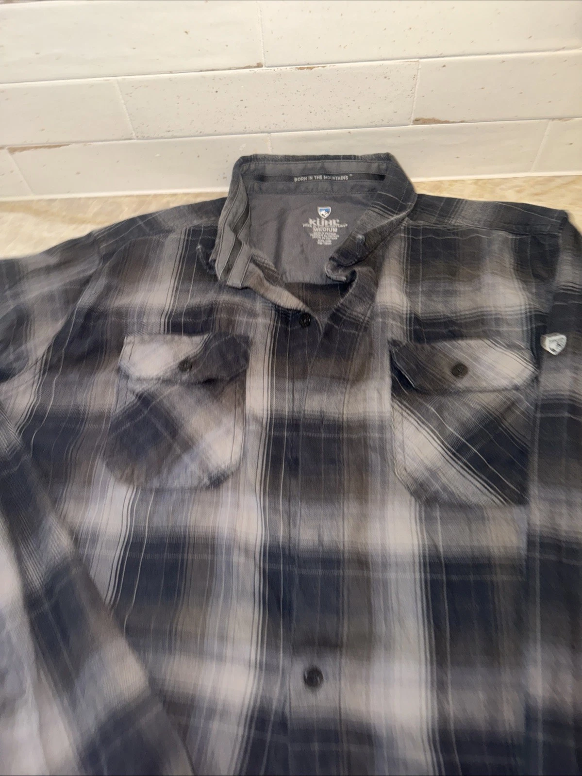 Kuhl Shirt Mens Md Gray Plaid Flannel Long Sleeve Button Up Casual Outdoor