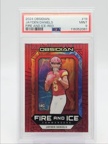 JAYDEN DANIELS 2024 OBSIDIAN FIRE AND ICE ROOKIE RED RC /75 PSA 9 Q0004