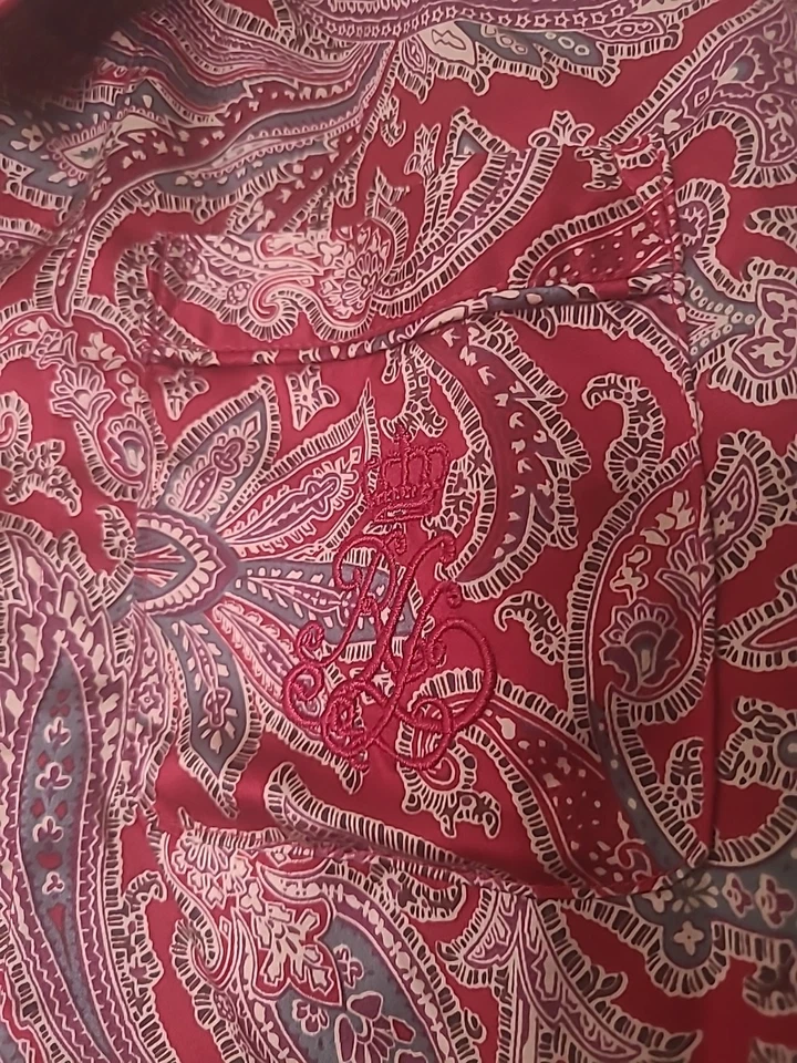 Lauren Ralph Lauren Red Paisley Pajama Set Crown Monogram Royalty Look Womens S - Image 3 of 4