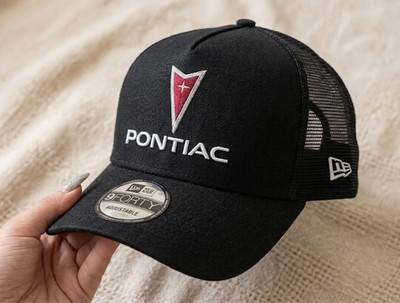 Pontiac Logo Hat Trucker Cap Black White Racing Muscle Car NWT