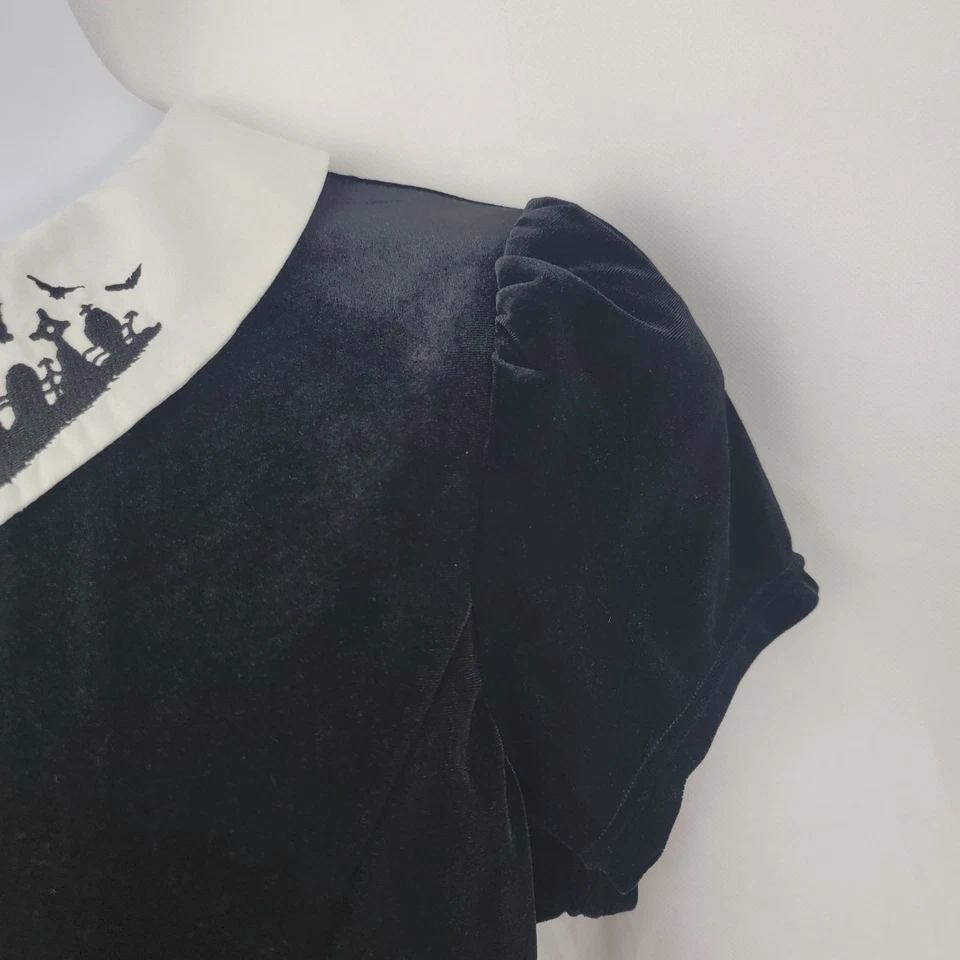 HELL BUNNY Womens Dress Graveyard Cemetery Wednesday Velvet Black Goth Sz 2XL - Image 3 of 4
