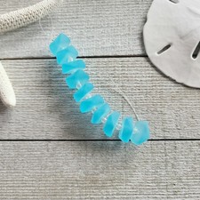 Sea Glass Style Button Spacer Beads, 14-15mm, Turquoise Bay Aqua Blue, 1 Strand