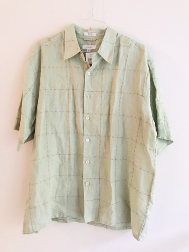 Visitor Bachrach Button Front Linen Shirt Mens Size XL Green Embroidered Collar
