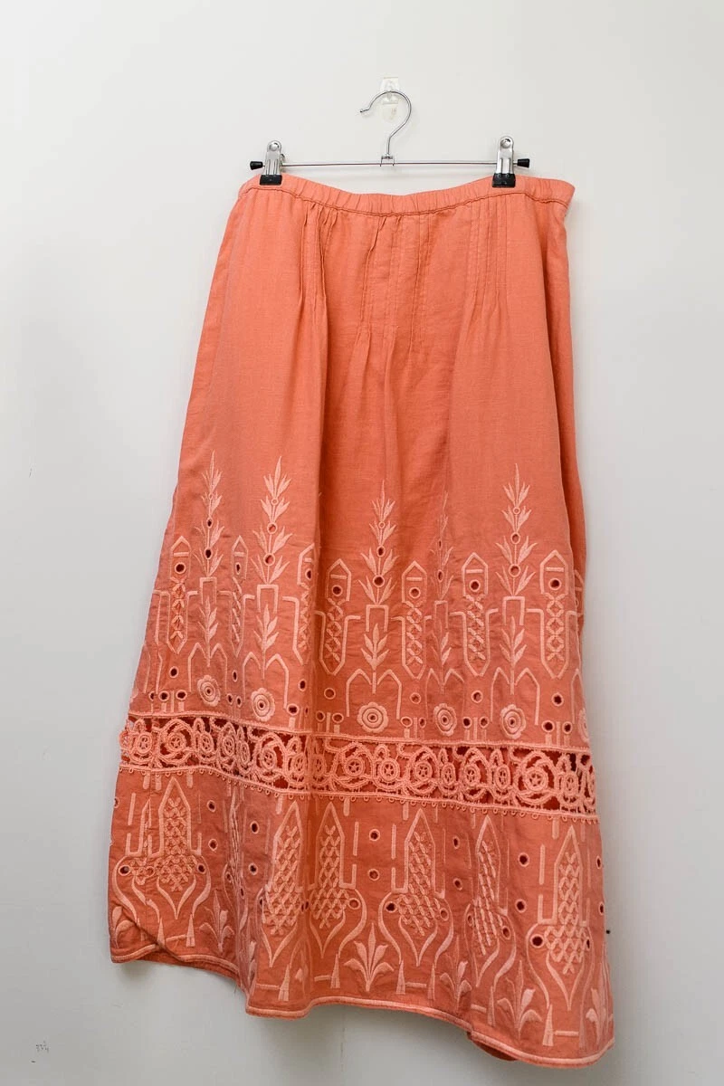 J. Jill 100% Linen Maxi Skirt Embroidered pink peach Lined Womens Size S
Opens in a new window or ta