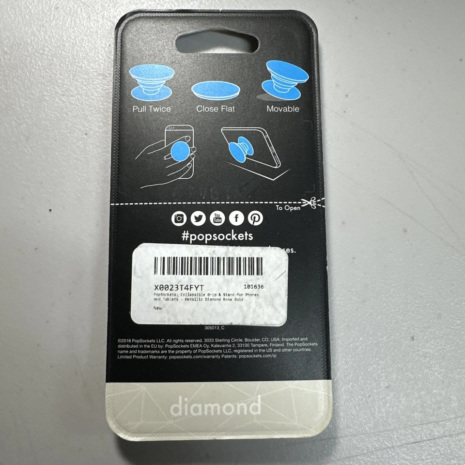 Popsocket Diamond Rose Gold Facets Popgrip Premium Swappable Pop Sockets - Image 4 of 4