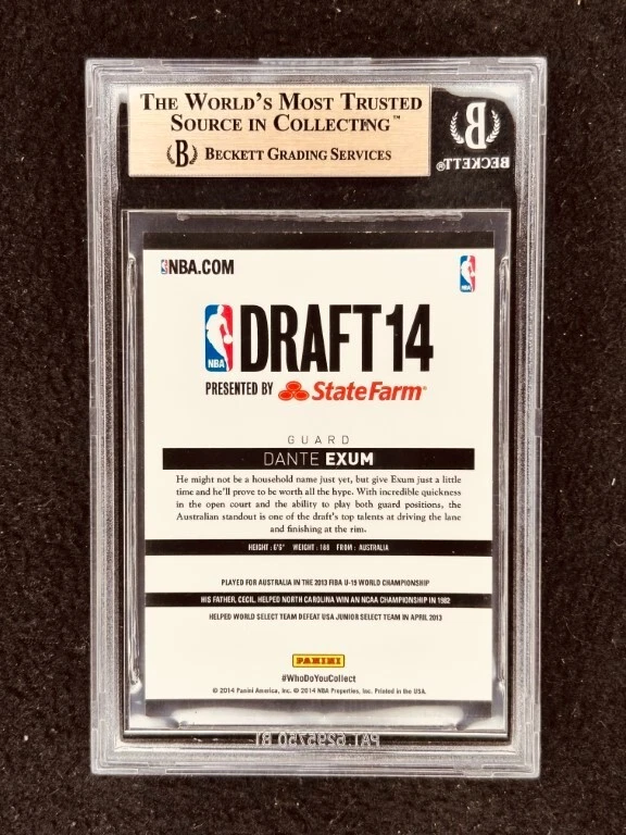 Tarjeta de novato Dante Exum 2014 Panini Hoops Liga de verano NBA Draft RC BGS 9,5 GEMA Foto 2 de 2