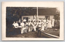 Picnic at Lake RPPC Large Group Edwardian Ladies Boy on Rowboat Postcard F25
