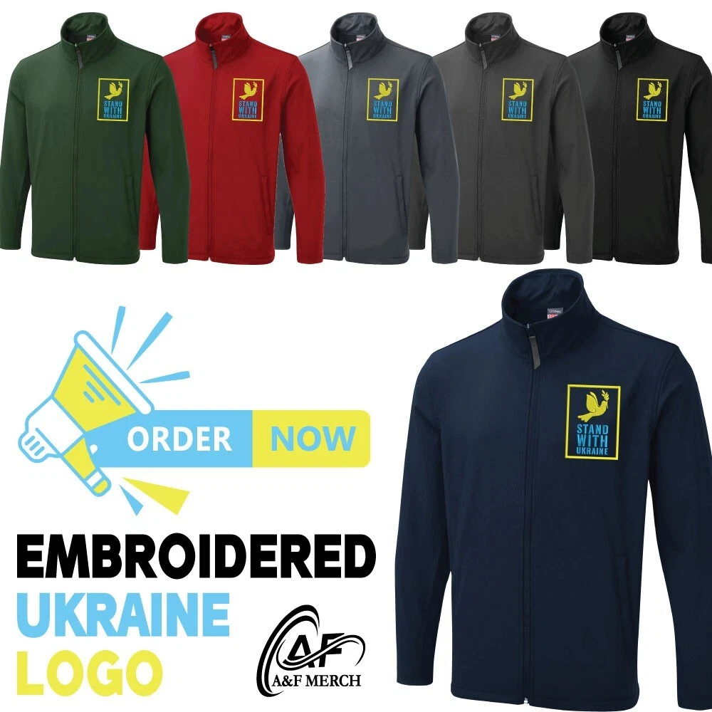 Stand with Ukraine Embroidered Jacket Featuring Slogan Humanity Support