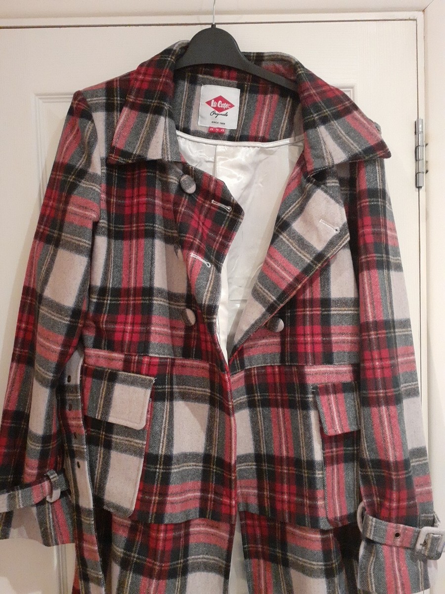 LEE COOPER TARTAN COAT 14Uk trench check punk belt steampunk - Main Image