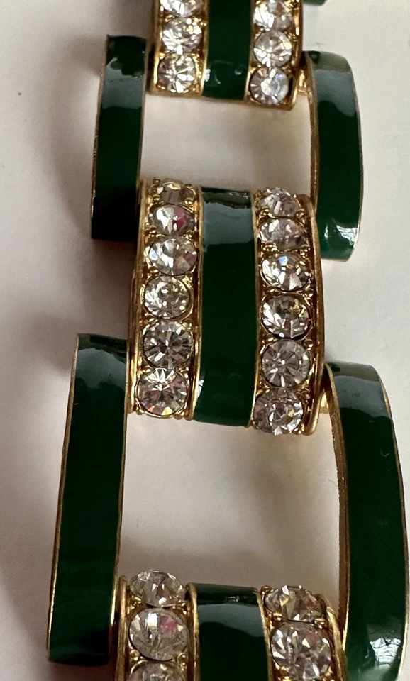 J. Pulsera Crew Esmalte Verde Chapado en Oro Estrás Ancho Macizo Foto 3 de 4