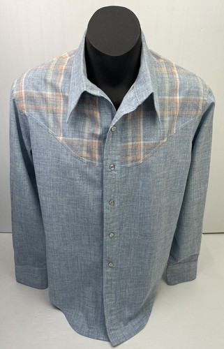 Homemade Shirt Mens Western Sawtooth Campdraft Pearl Snap LS Denim Sz M 1970s - Picture 12 of 12
