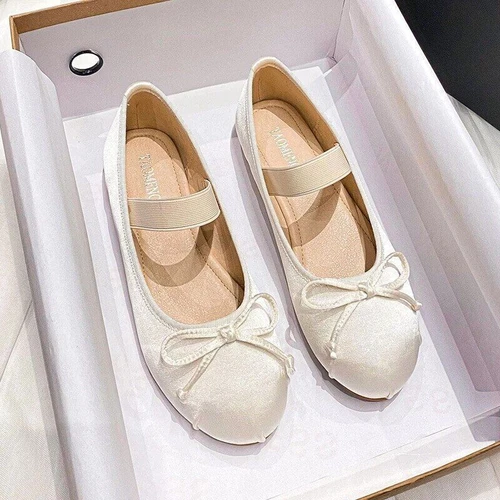Satin-Ballerinas Ballerinas Damen Fliege flache Mary Jane Halbschuhe Schuhe - Bild 34 von 45