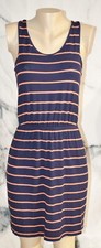 GAP Navy Blue Orange Striped Stretch Jersey Sleeveless Dress Small Elastic Waist