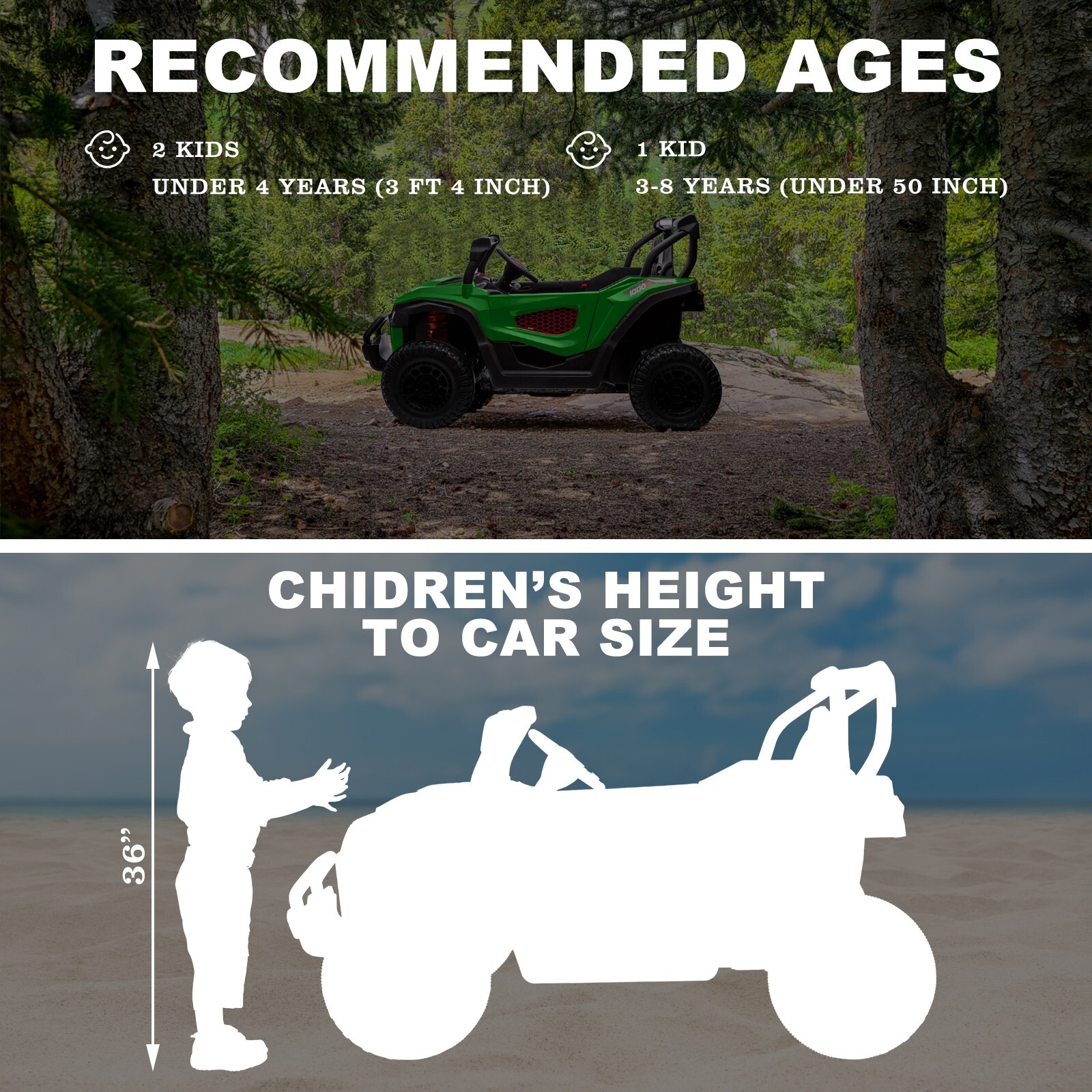 ZEOPHOL 24V Kids Ride On Car UTV Truck 4WD 2-Seater Electric Truck 80W*4 Green
