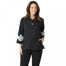 Nwt Linea By Louis Dell'olio Womens Windowpane Jacket W/ Lace Applique. A347439