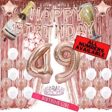49th Birthday Rose Gold Decorations - 40" Number Balloons, Foil Curtains  More