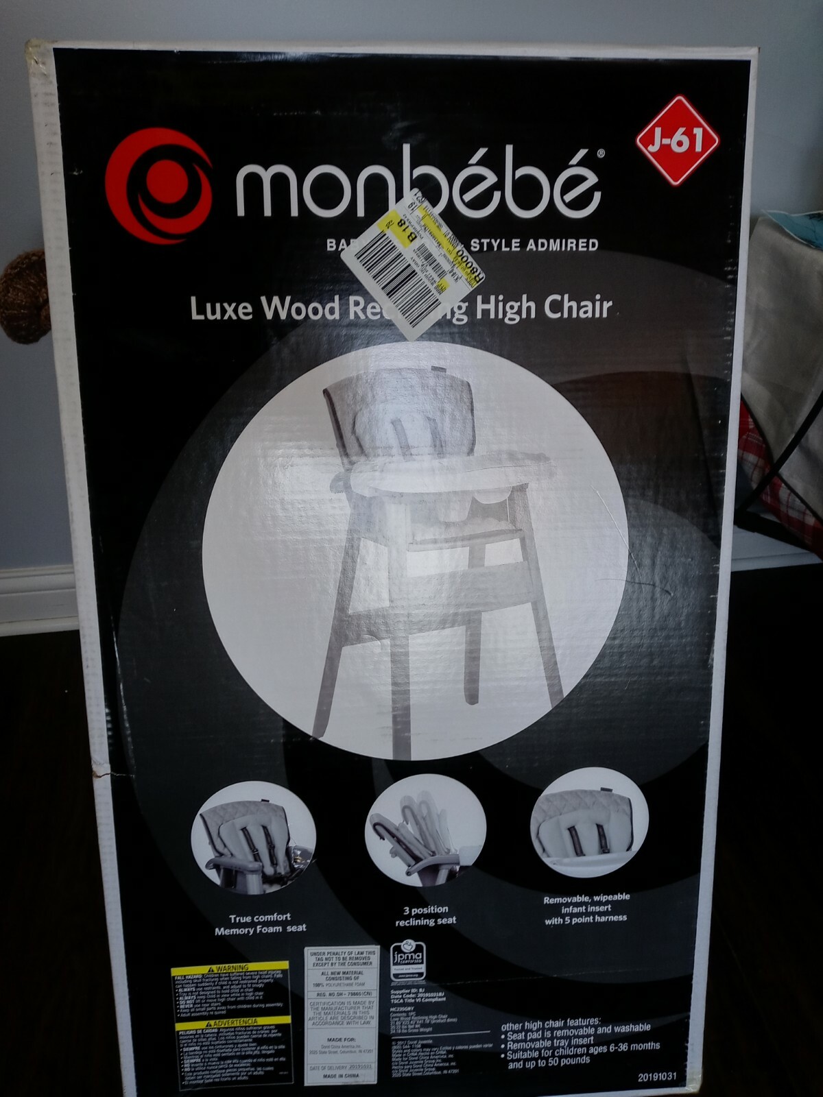 monbebe luxe wood reclining highchair