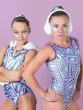 Plum Practicewear Gymnastics Leotard White Purple Printed Size CS