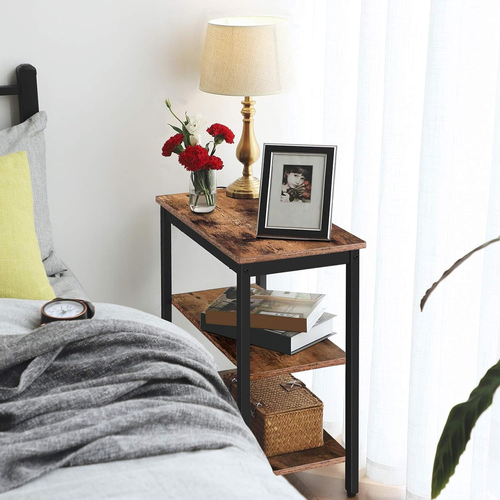 End Table, Simple Rustic Side Table with 3-Tier Storage Shelf, Narrow Nightstand - Picture 6 of 9