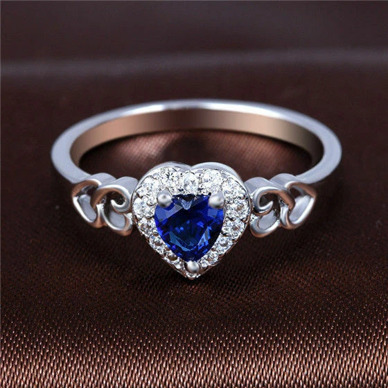 REGALO PERFECTO DÍA DE SAN VALENTÍN Zafiro circonita cúbica Anillo Banda Plata Talla 6 Foto 2 de 3