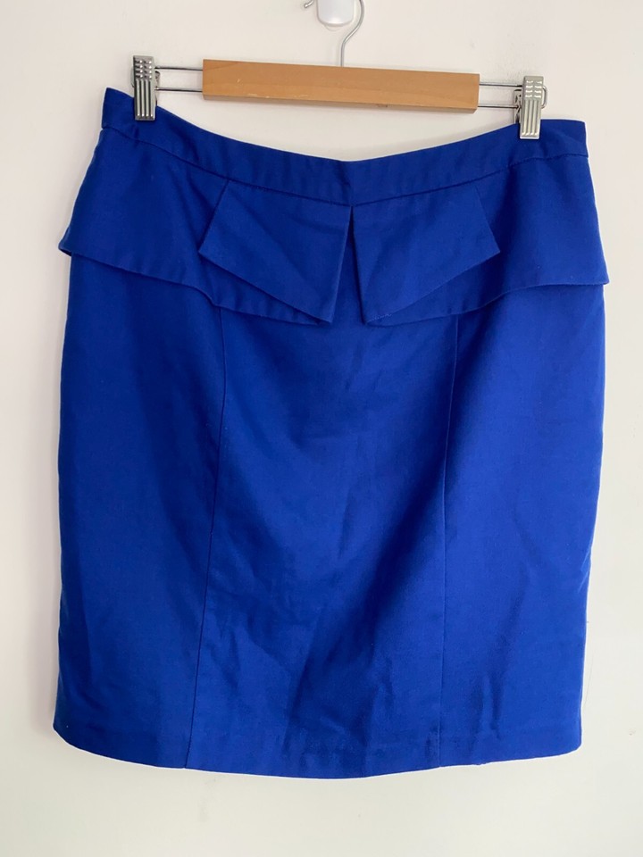 Target Skirt Women Size 14 Blue Peplum Ruffle Straight Slit Zip Comfy Lined Work