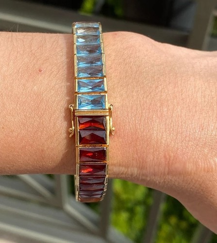 Roman Multicolored Baguette Multistone Bracelet 1980s Vintage Jewelry 925 Silver - Picture 4 of 10