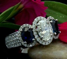 Oval Cut 3.85Ct Three Diamond Engagement Ring White Gold Over Simulated Size 9.5