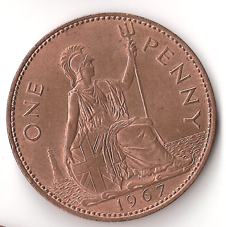 1967 UK One Penny Coin Queen Elizabeth II Coin Great Britain