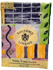 Sultan's Linens Vinyl TableCloth FlannelBack 52x70 Floral PurpleYellowGreen NIP